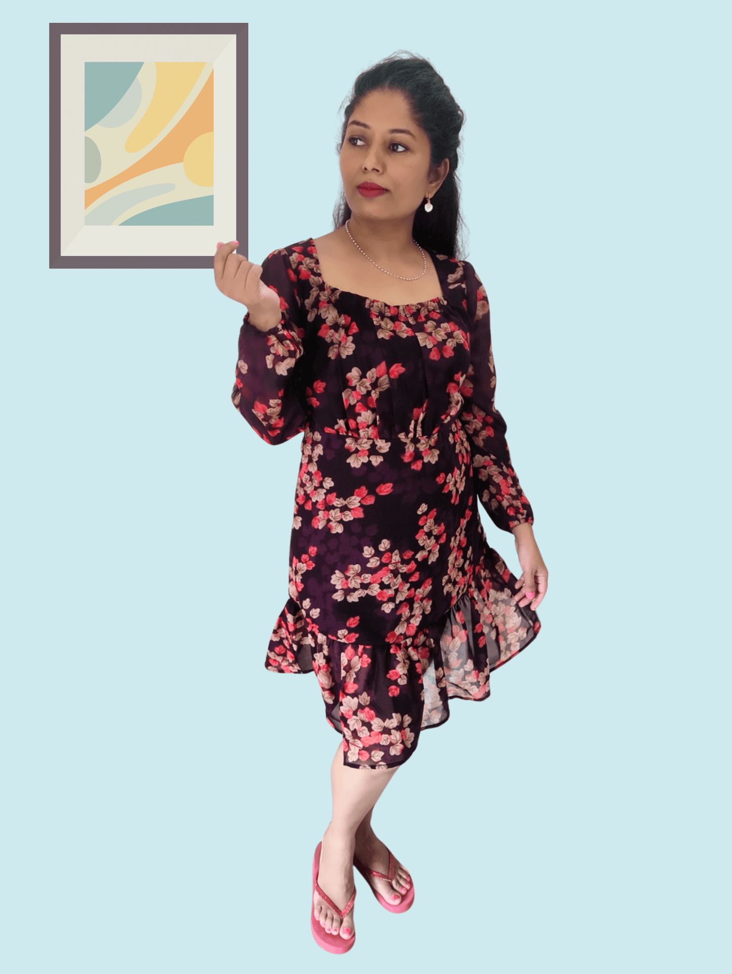 Maroon Flora Midi Dress