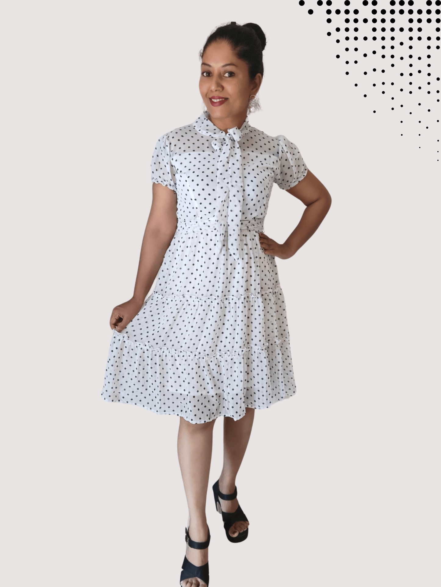 White Polka Midi Dress