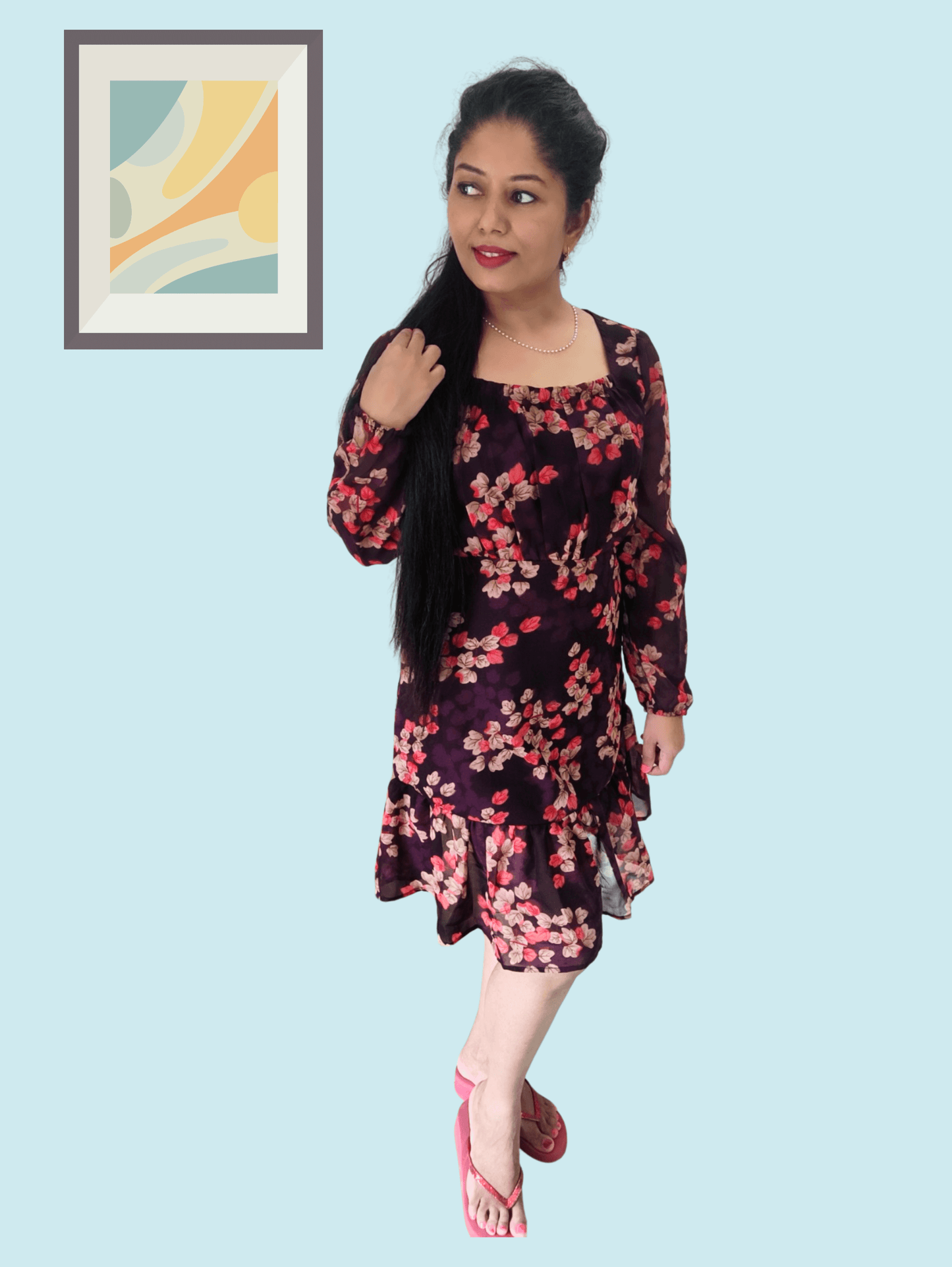 Maroon Flora Midi Dress