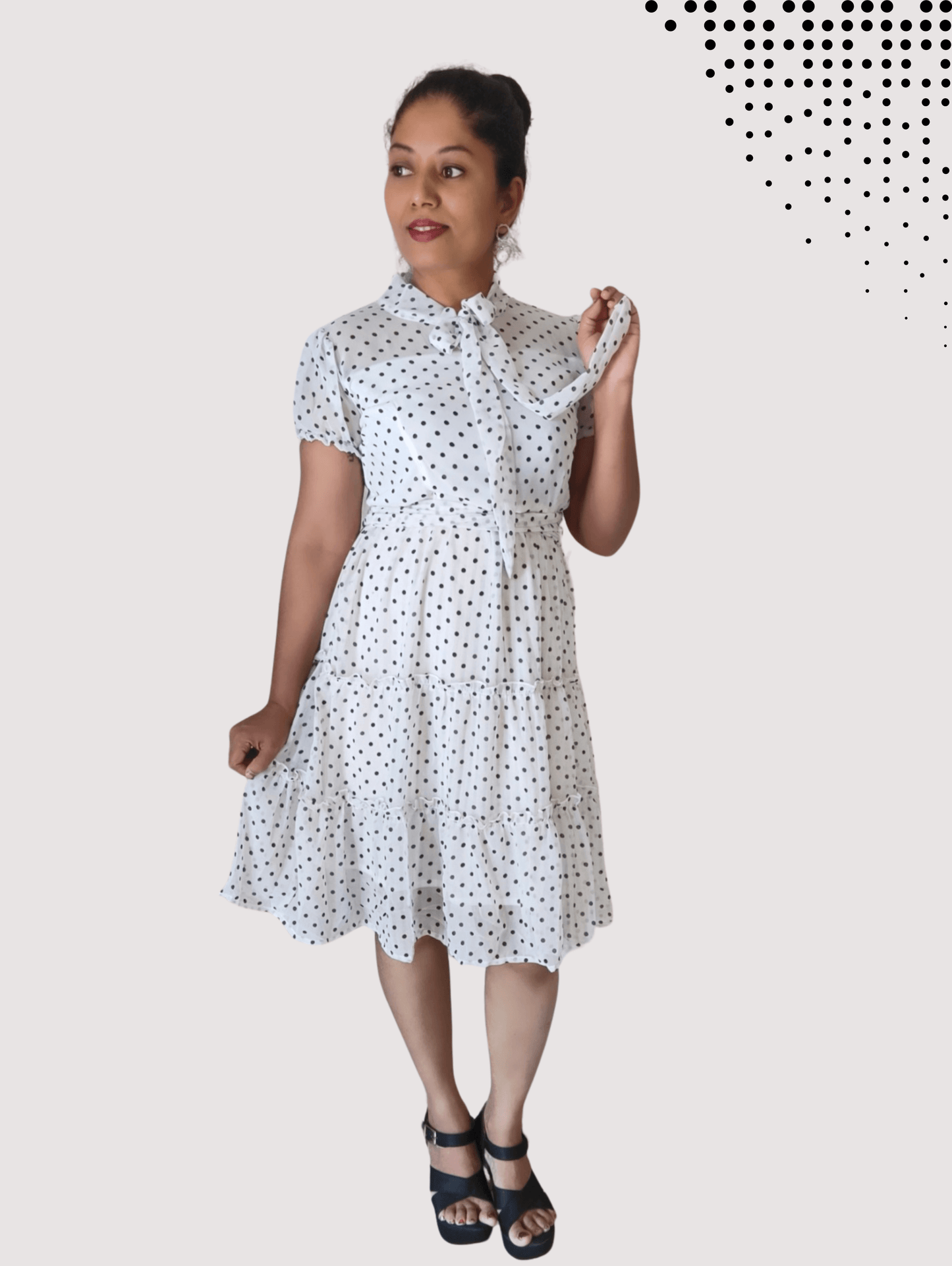 White Polka Midi Dress