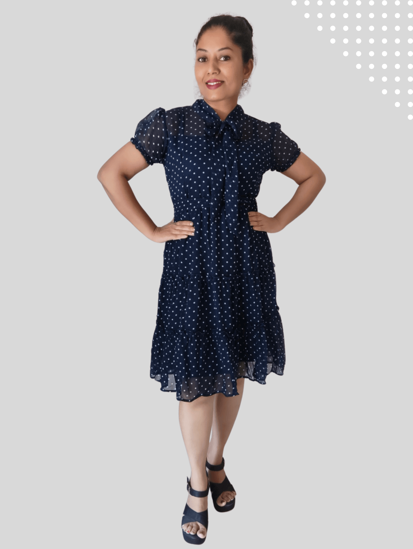 Navy Polka Midi Dress