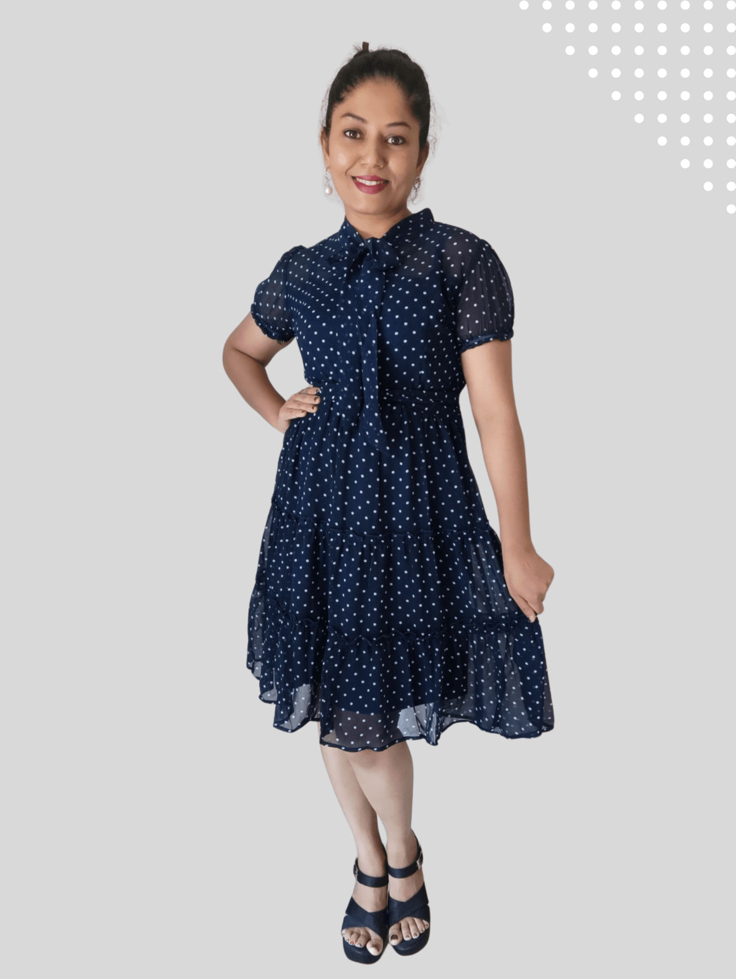 Navy Polka Midi Dress