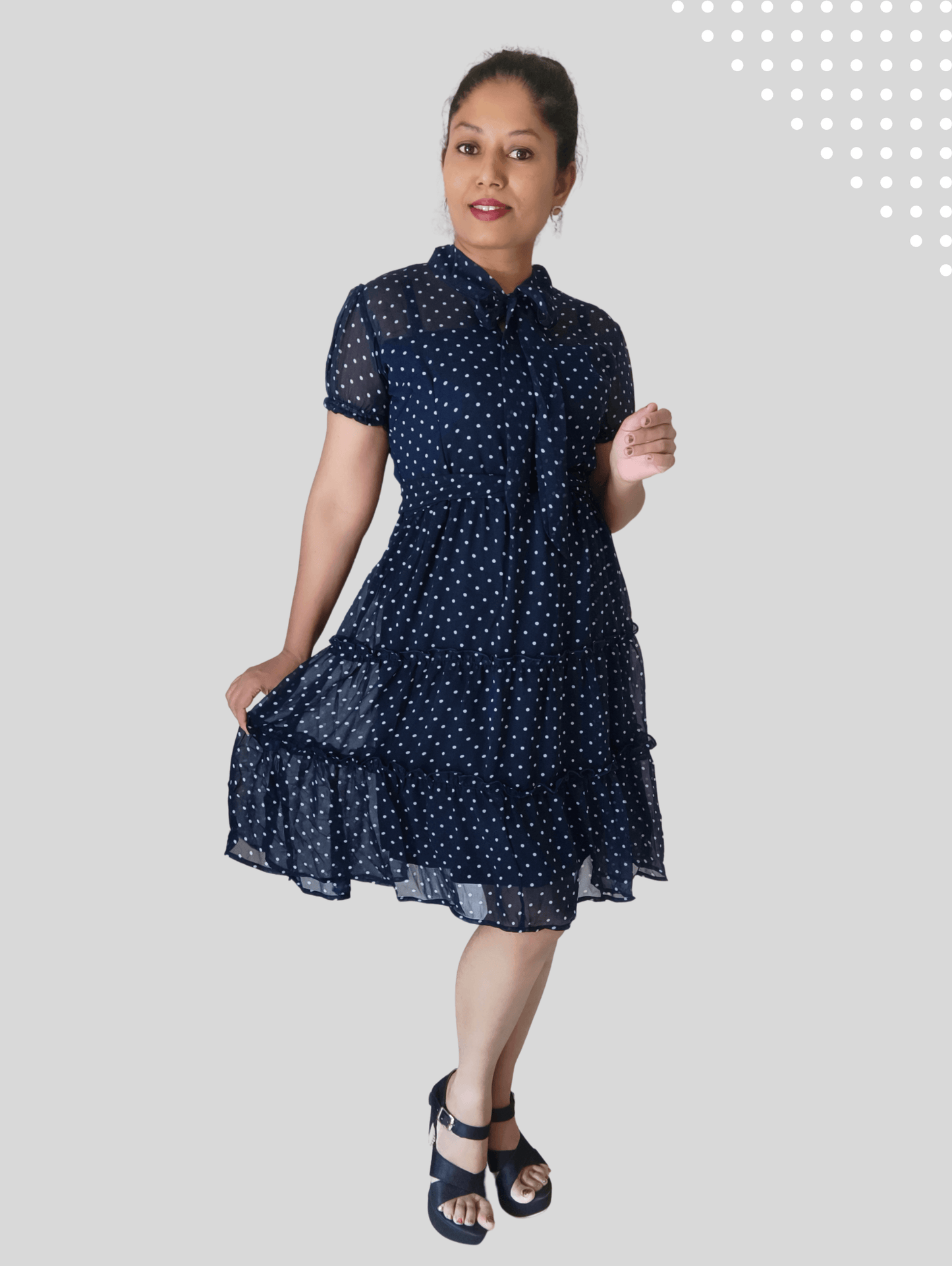 Navy Polka Midi Dress