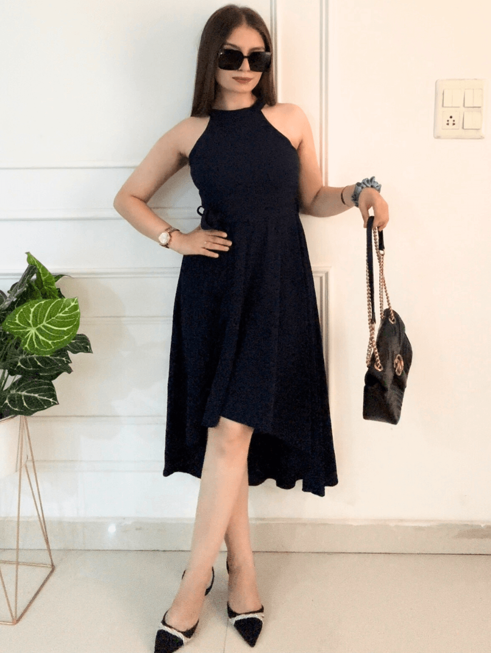 Navy Blue Asymmetric Dress