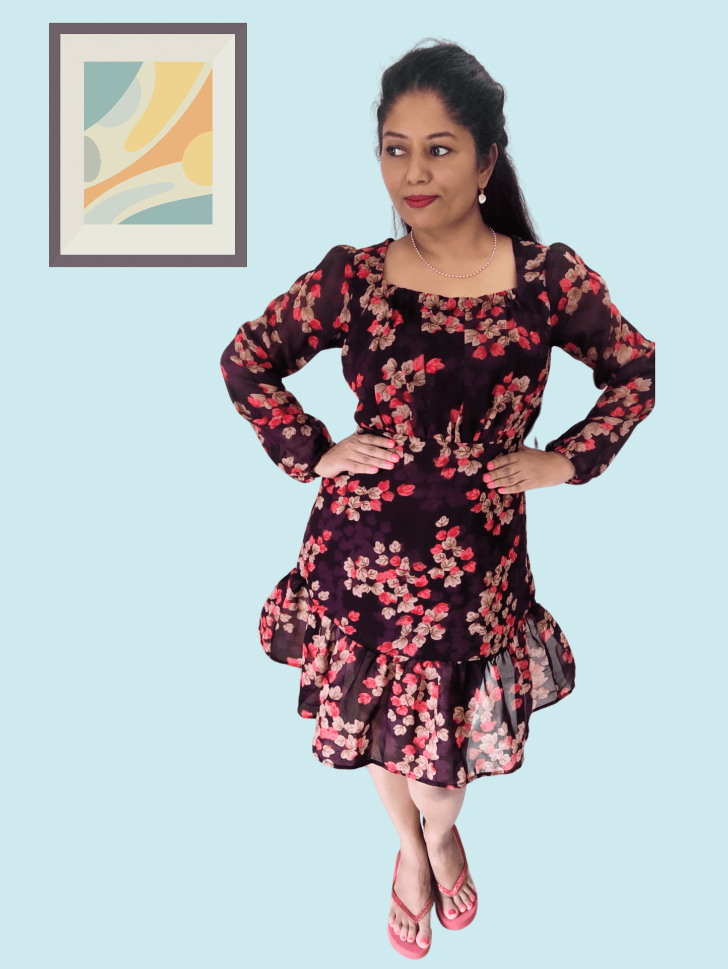 Maroon Flora Midi Dress