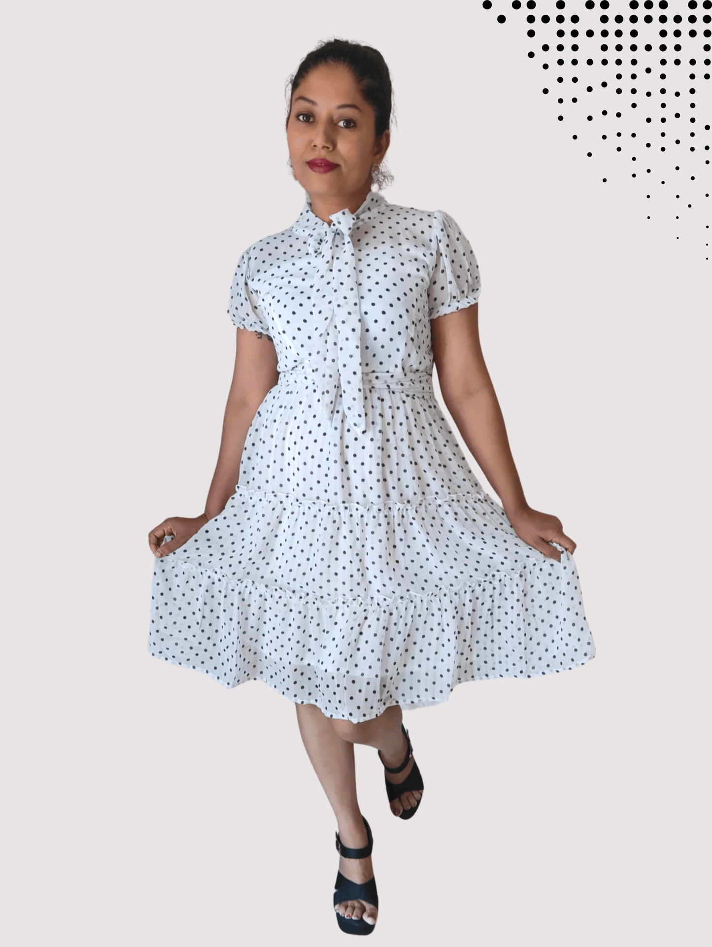 White Polka Midi Dress