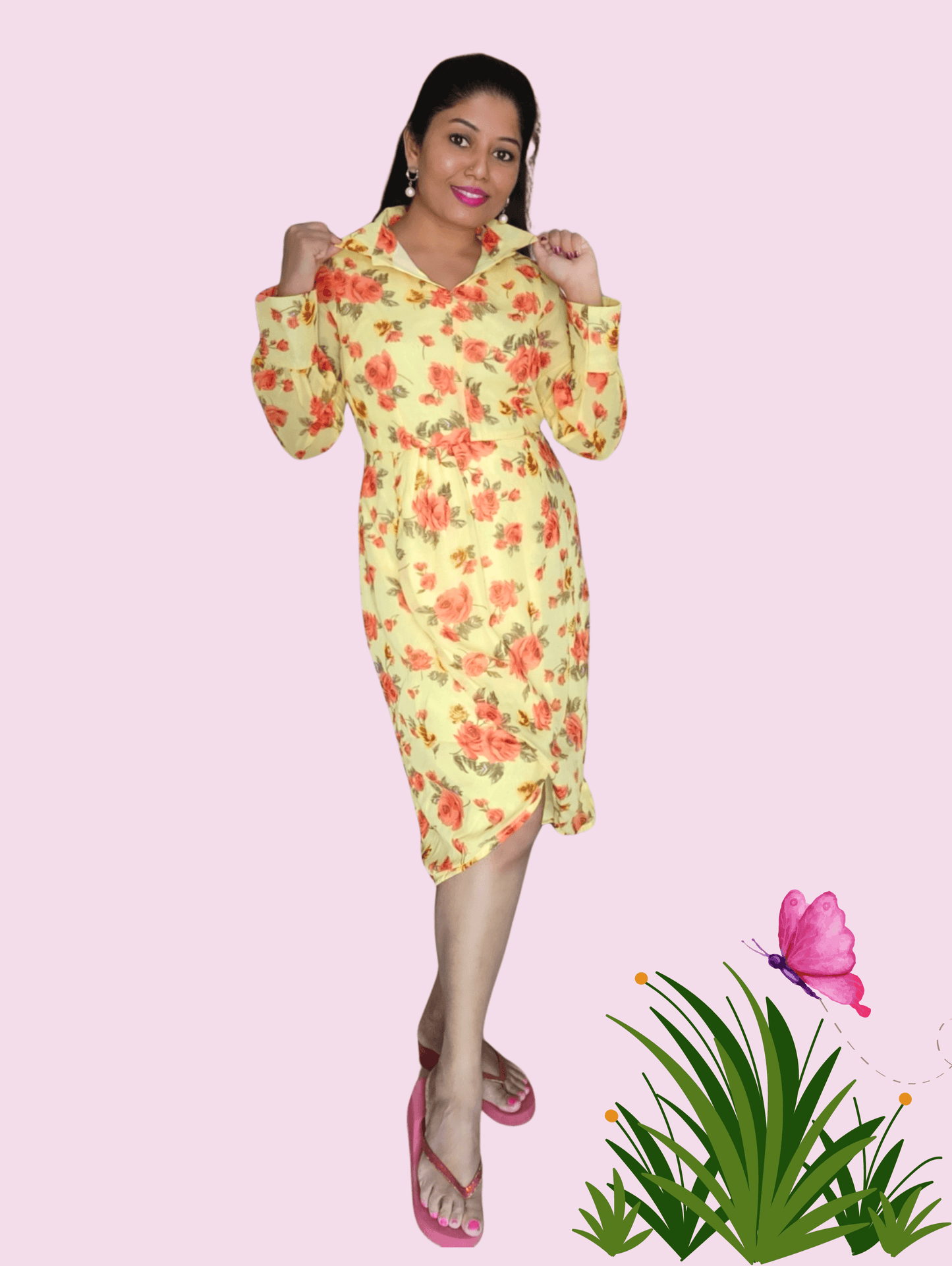 Yellow Flora Midi Dress