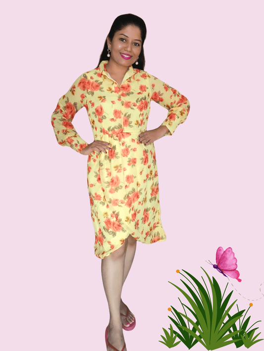 Yellow Flora Midi Dress