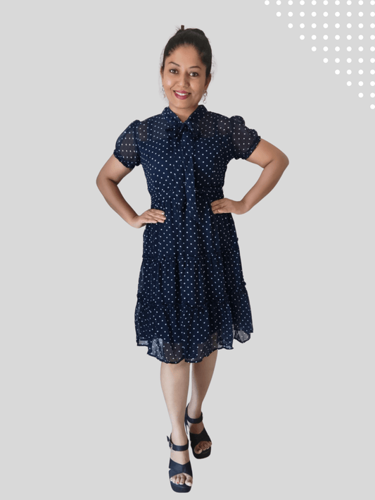 Navy Polka Midi Dress