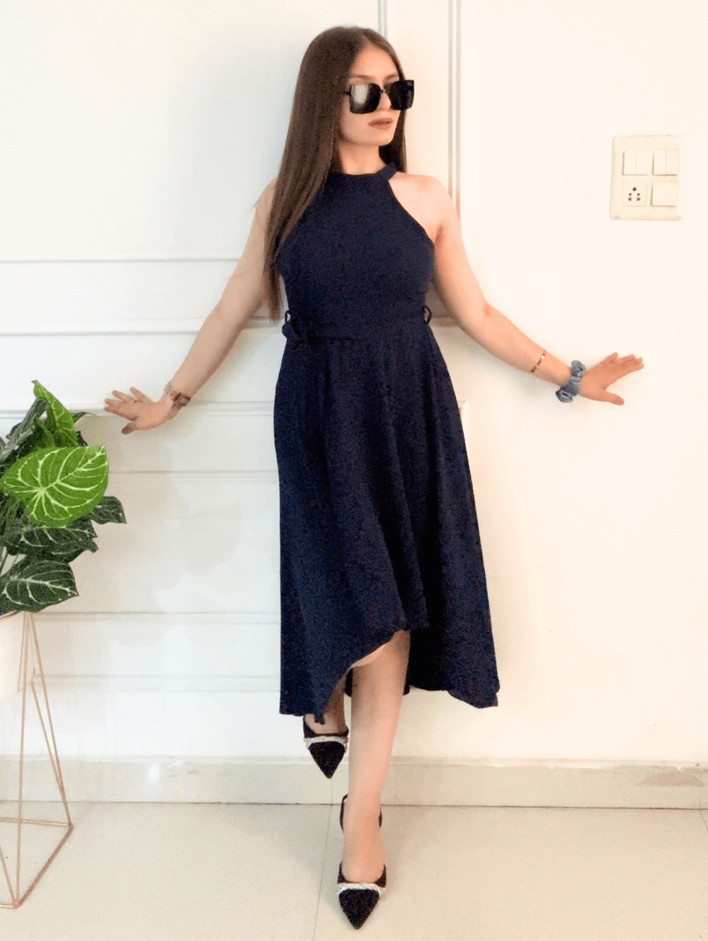 Navy Blue Asymmetric Dress