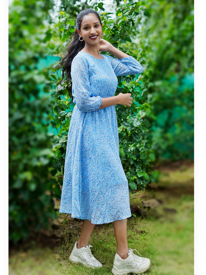 Blue Tressy Midi Dress