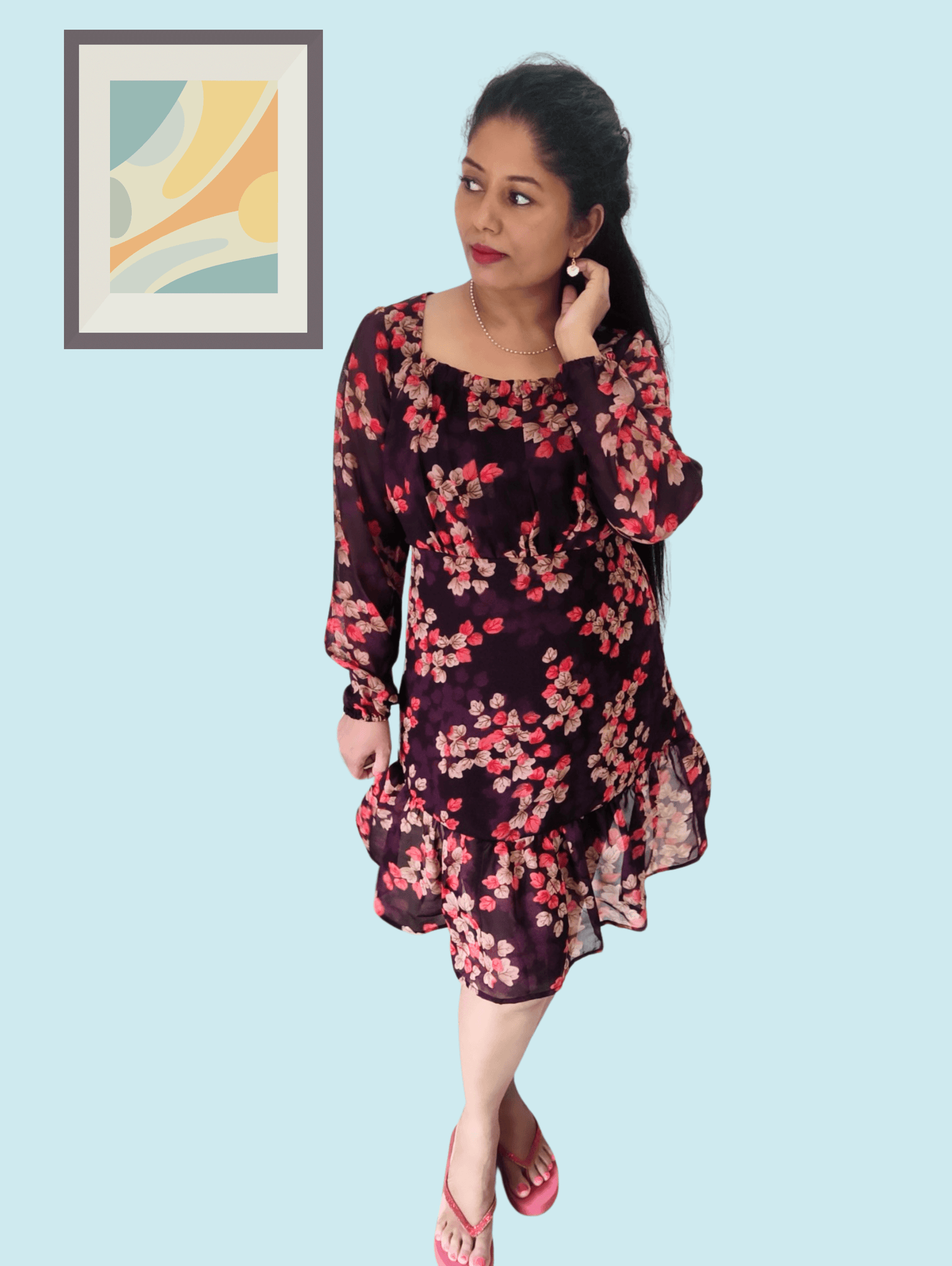 Maroon Flora Midi Dress