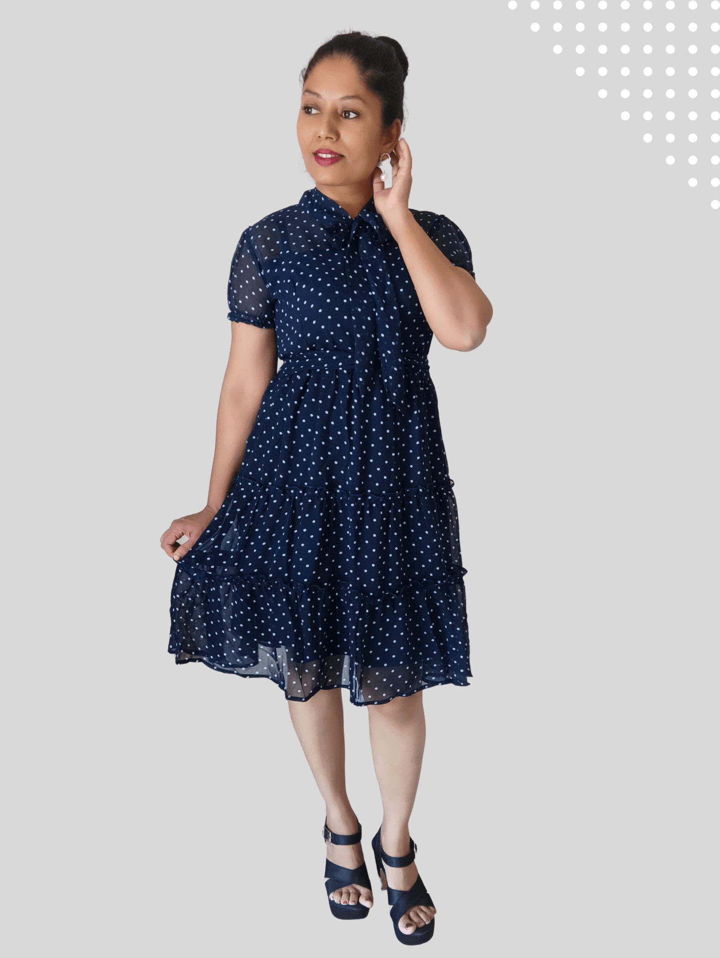 Navy Polka Midi Dress