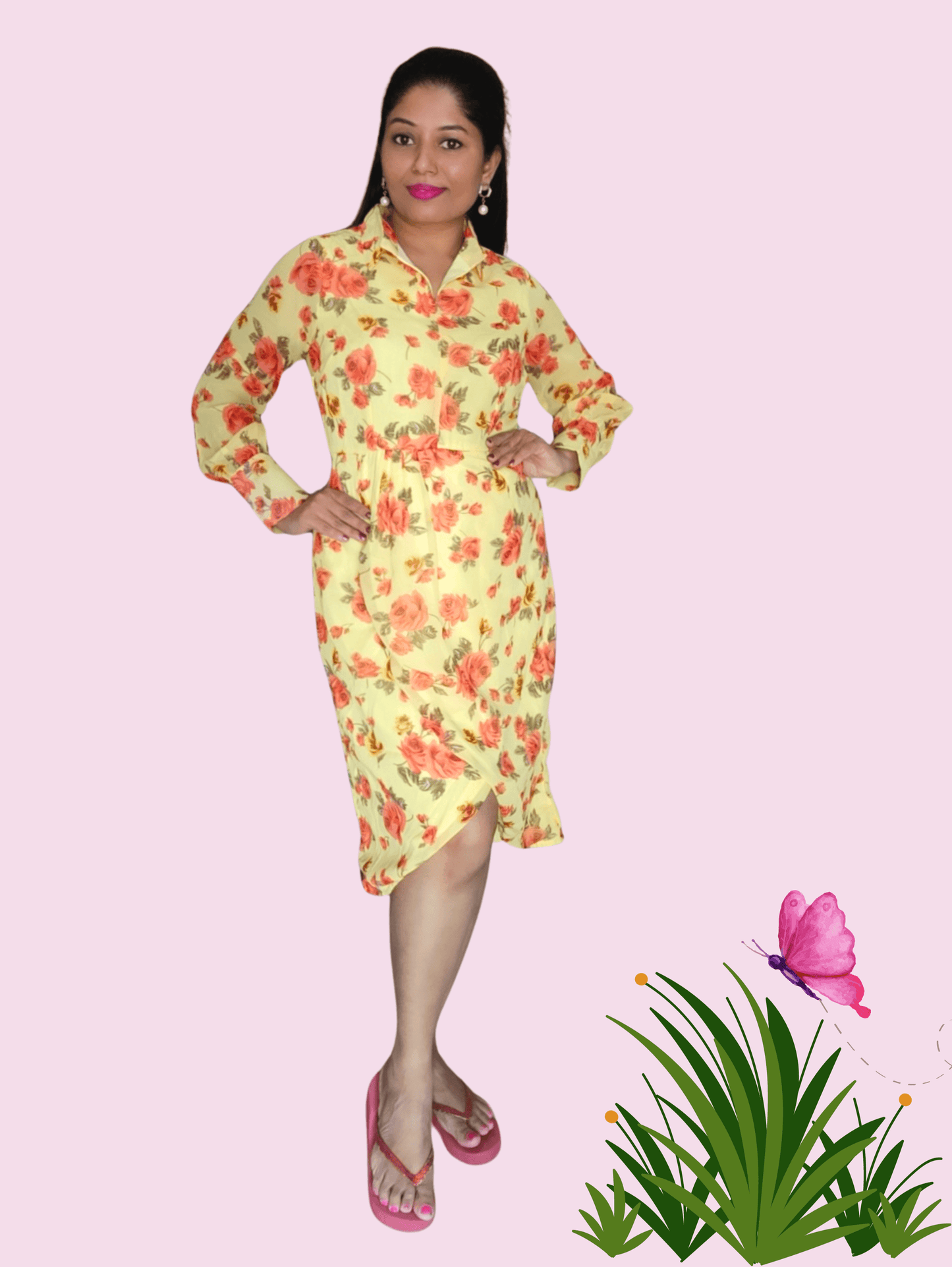 Yellow Flora Midi Dress