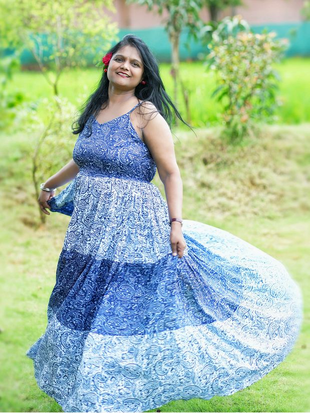 Blue Flared Maxi Dress