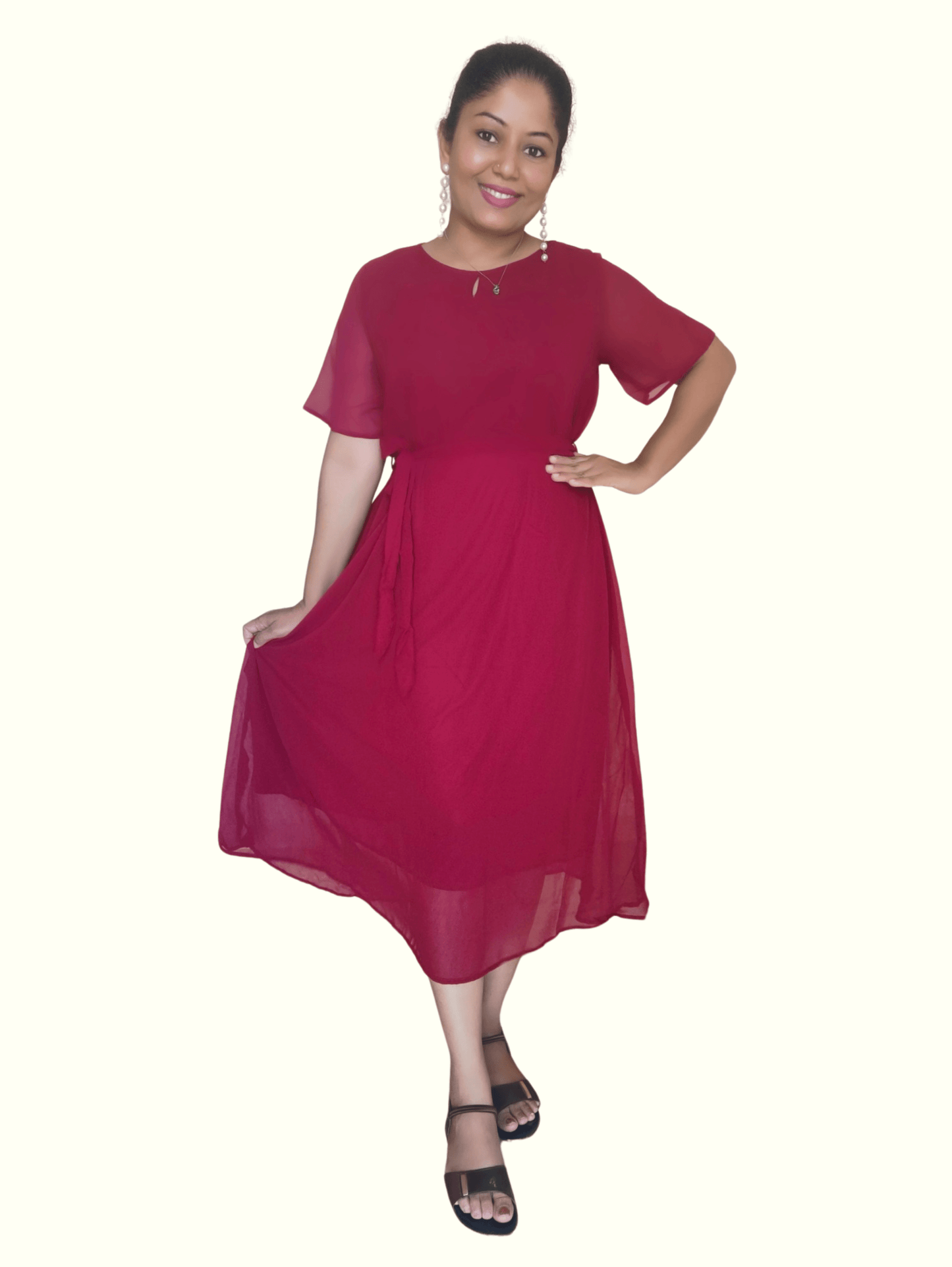 Maroon Lara Midi Dress