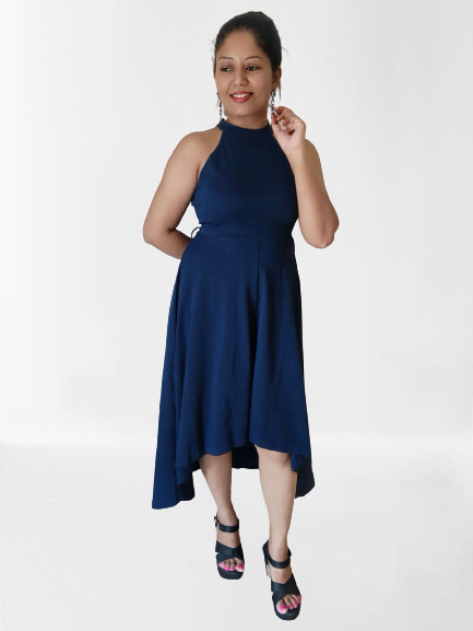 Navy Blue Asymmetric Dress