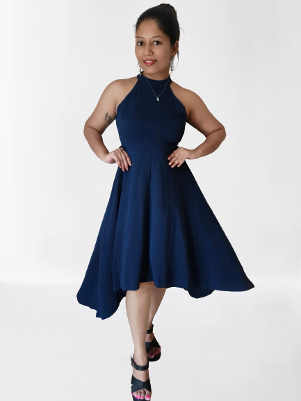 Navy Blue Asymmetric Dress